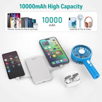 10000mAh Slim Power Bank with Built in Cable,Thin Lightweight Portable Phone Charger,4 Output USB C Travel Essentials External Battery Pack Clutch Charger for iPhone,Samsung,Android,Heated Vest,White