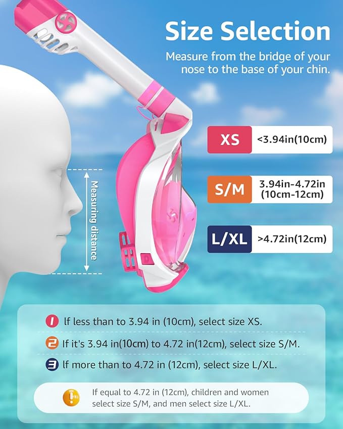 W WSTOO Kids Full Face Snorkel Masks,Suitable for Beginners Dry Top Snorkeling Gear,Can Your Mouth or Nose to Breathe,180 Degrees Panoramic View,Anti-Fog Anti-Leak,Summer Travel and Vacationing Gifts