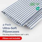 Pillowcases - Ultra Soft Hotel Quality Pillowcase Covers - Comfy, Cozy & Wrinkle Free - Shrinkage and Fade Resistant - Machine Washable Pillow Protectors - (King, Blue Stripes 2, 4 Piece Set)