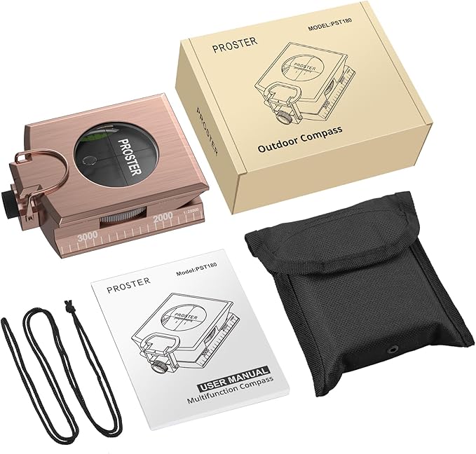 Proster IP65 Compass Hiking Survival - Lensatic Sighting Compass for Camping Navigation, Compass with Clinometer & Carry Bag for Camping Hunting Hiking Geology Activities