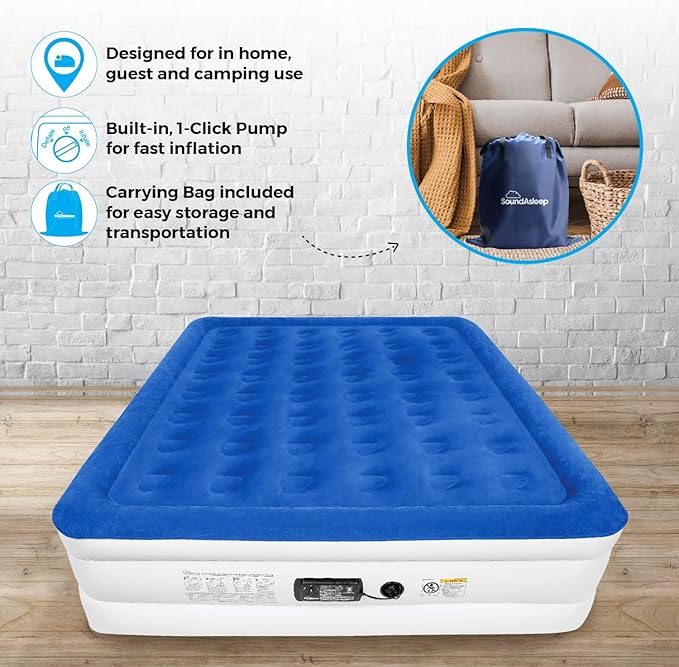 SoundAsleep Products Dream Series Luxury Air Mattress, ComfortCoil Technology, Built-in High Capacity Pump for Home, Camping- Double Height, Adjustable, Inflatable Blow Up, Portable (King Size)