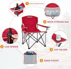 KingCamp Oversized Camping Chair, Portable Folding Outdoor Chairs with Comfortable Padded Seat, Side Pocket and Cup Holder for Fishing, Tailgates, Beach, Lawn, RED