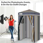 EAGLE PEAK Flex Ultra Compact 4x4 Pop-up Canopy, Sun Shelter, Changing Room, Portable Privacy Canopy Cabana for Pool, Fashion Photoshoots, or Camping, Brown Stripe