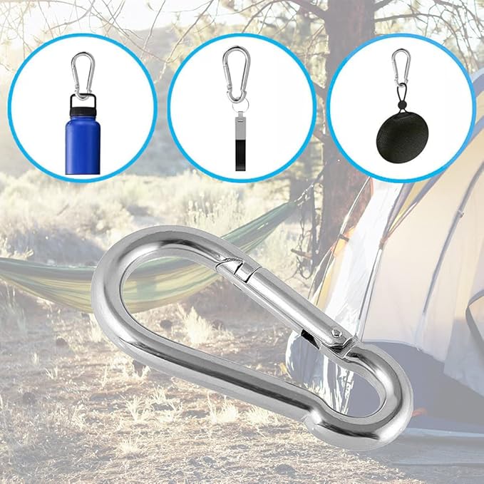 10PCS Carabiner Clip 304 Stainless Steel Heavy Duty Spring Snap Hook M4 1.57 Inch Small Keychain for Keys Swing Set Camping Fishing Hammock