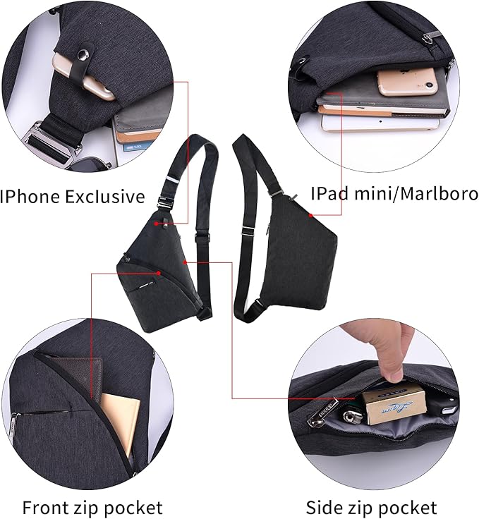 Anti Theft Crossbody Bags Sling Bag for Women Men Waterproof Wander Bag for Sports and Travel. (2.0BLACK, Large)