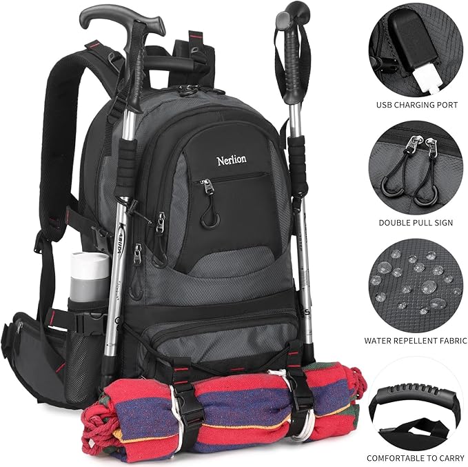 Nerlion 40L Hiking Backpack Travel Backpack for Men Women Camping Waterproof Outdoor Hiking Daypack Lightweight Backpack (Dark Gray)