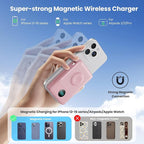 Magnetic Portable Charger for MagSafe with Built-in Cable,iWatch Charger,10800mAh Wireless Power Bank Travel Essentials,25W PD Fast Charging Battery Pack for iPhone 17/16/15/14/13/12,Apple Watch-Pink