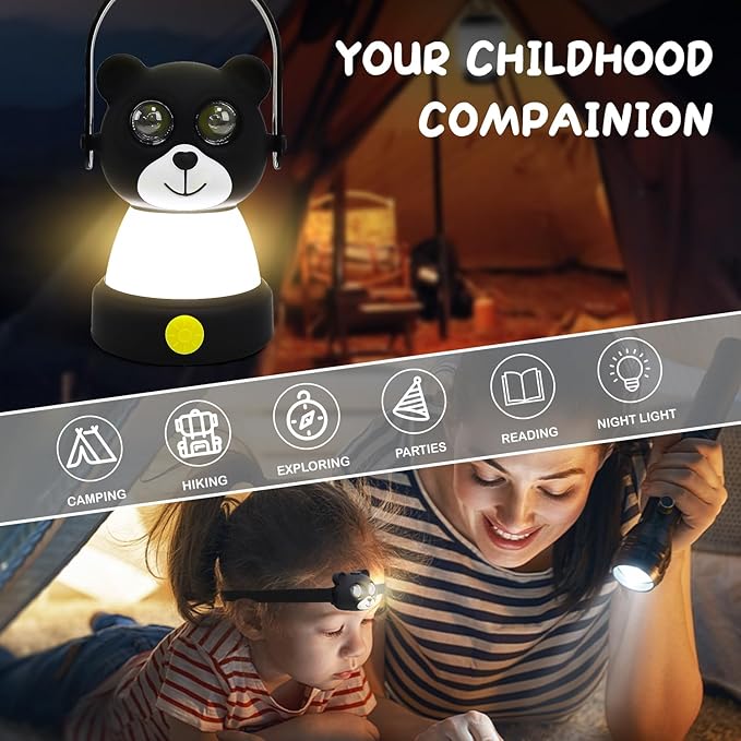 LED Bear Camping Lantern & Headlamp Kit, Battery Powered Night Light for Kids 6-12, Outdoor Equipment for Kids Ages 8-12, Toys Girls Boy Birthday Christmas Gift Ages 6 7 8 9 10 11 12+