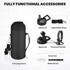 Insulated Water Bottle 40 oz, Triple Wall Vacuum Stainless Steel (Cold for 48 Hrs), Leak Proof & Non-BPA, Modern Water Flask Jug with Paracord Handle & Straw Spout Lids, Dark Grey