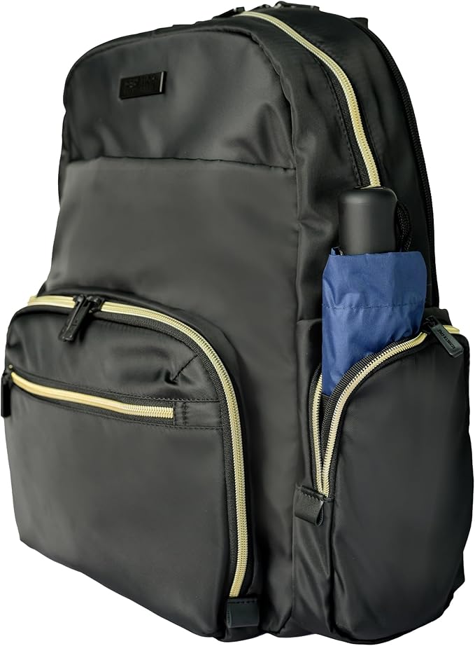 Kenneth Cole REACTION Sophie Women's Silky Nylon 15" Laptop & Tablet Anti-Theft RFID Travel Backpack Bag, Black With 20" Carry-On