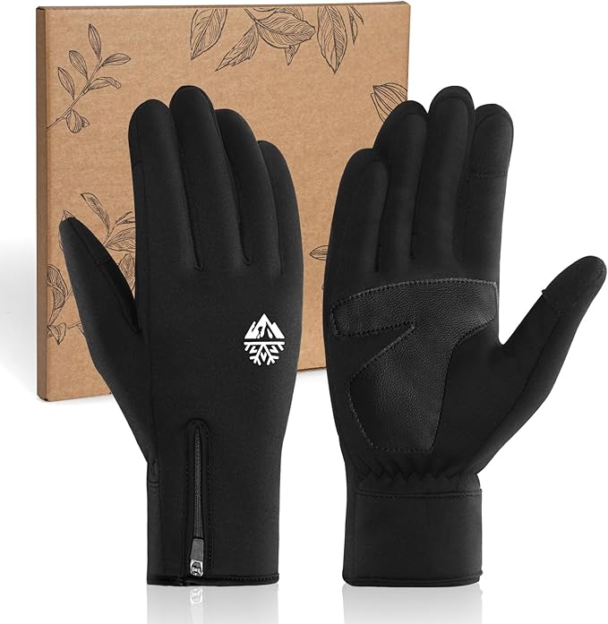 RIGWARL Winter Gloves Men and Women Medium-Thick, Gloves for Cold Weather with Thermal Plush, Touchscreen Running Glove Adjustable Zippered Wrist for Walking The Dog Hiking Camping Cycling Work
