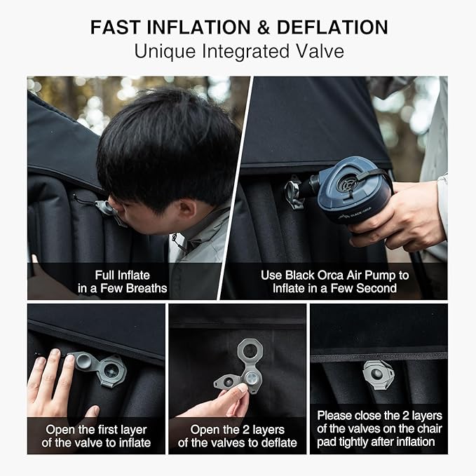 High Back Camping Chairs Inflatable Portable Camping Chair Lightweight Compact Folding Chairs with Carry Bag for Outdoor Backpacking Hiking Beach Lawn Fishing (Black)