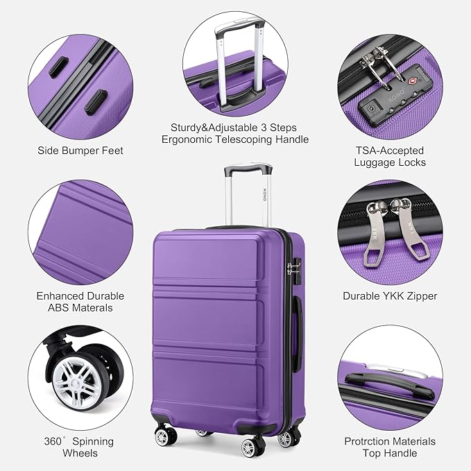 Kono Suitcase Set 3 Piece Luggage Set Expandable(only 28") Carry On Hardside Luggage with TSA Lock Spinner Wheels (Purple, 6 piece set)