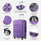 Kono Suitcase Set 3 Piece Luggage Set Expandable(only 28") Carry On Hardside Luggage with TSA Lock Spinner Wheels (Purple, 6 piece set)
