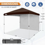 EAGLE PEAK Pop Up Canopy Tent with 1 Sidewall, Easy Setup Event Tent, Outdoor Sun Shade, Wheeled Carry Bag, Stakes and Guy Ropes, Instant Canopy 10x10, Brown