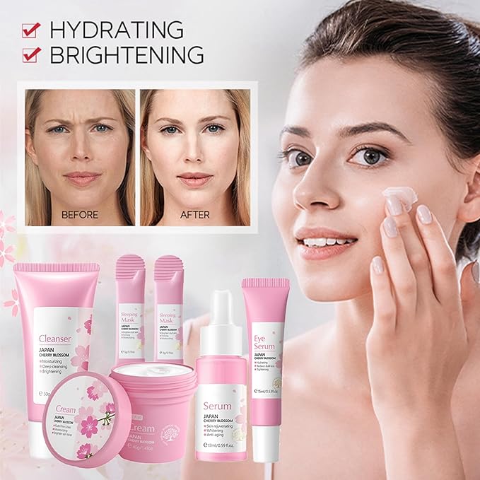 Skincare Gifts For Teenage Girls,Cherry Blossom Skincare Sets,Facial kit,Pamper Sets For Women Gifts,Skin Care Sets & Kits (One Size, Cherry Blossom-SetA-Base Moisturizing)