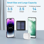 Solar Power Bank 12000mAh,Small Solar Charger Built in 4 Cables,USB C Input/Output,Dual Flashlight External Battery Portable Charger Power Bank for iPhone,Tablet,Samsung