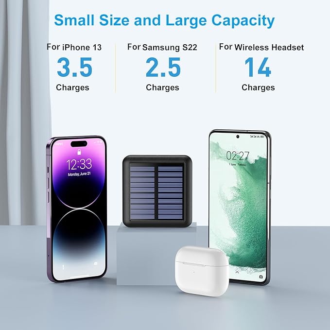 Solar Power Bank 12000mAh,Small Solar Charger Built in 4 Cables,USB C Input/Output,Dual Flashlight External Battery Portable Charger Power Bank for iPhone,Tablet,Samsung