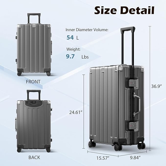 Krute Checked Aluminum Frame Suitcase 24 Inch Zipperless Luggages Hardside PC Luggage With Spinner Wheels TSA Lock USB Charger Suitcases(1 Piece)