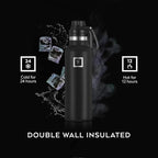 IRON °FLASK Camping & Hiking Hydration Canteens - 3 Lids (Narrow Spout Lid) Leak Proof Vacuum Insulated Stainless Steel - Hot & Cold Double Walled Sports Water Bottle - Midnight Black, 24 Oz