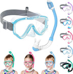 Vvinca Snorkeling Gear for Kids Dry Top Kids Snorkel Set for Boys Girls Junior Youth Children Age 4-14 Swim Goggles with Nose Cover Anti-Fog Panoramic View Adjustable Elastic Diving Mask and Snorkel