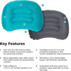 ATEPA Inflatable Camping Pillow, Ultralight Waterproof Travel Pillow with Ergonomic Support & Leak-Proof Air Valve, Compact Portable Pillow for Hiking Backpacking Tent Airplane Beach, Blue