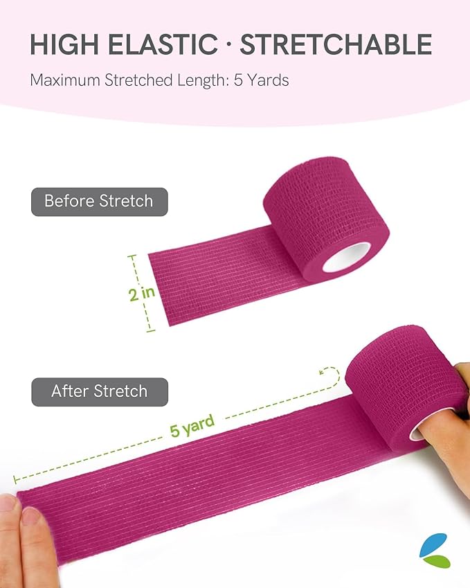 FriCARE Self Adhesive Bandage Wrap, Medical Tape in First Aid Kit, Cohesive Bandages for Wounds Sport Vet, 2 Inches X 5 Yards 6 Rolls, Elegant