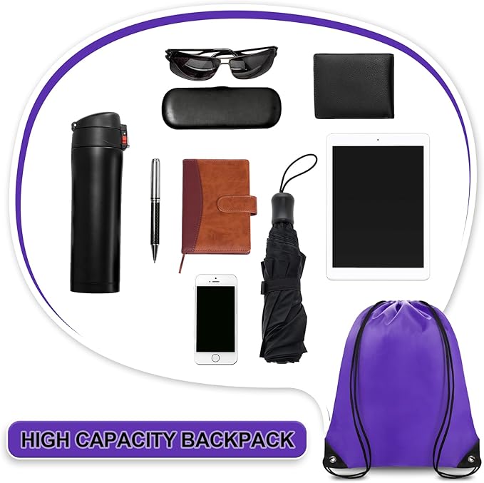 Grneric Drawstring Backpack Bulk 70Pcs String Backpack Drawstring Bags Cinch Bag Sackpack for Men Women Gym(Purple)