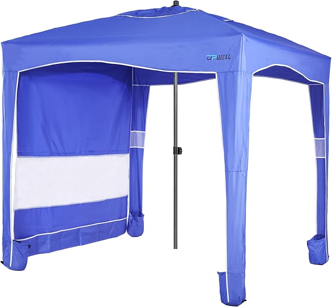 UPWELL Beach Tent Easy Set Up Canopy Sun Shelter Shade with UPF 50+UV Protection Portable Beach Umbrella Outdoor Sunwall with Sand Pockets for Fishing Backyard Camping (Blue)