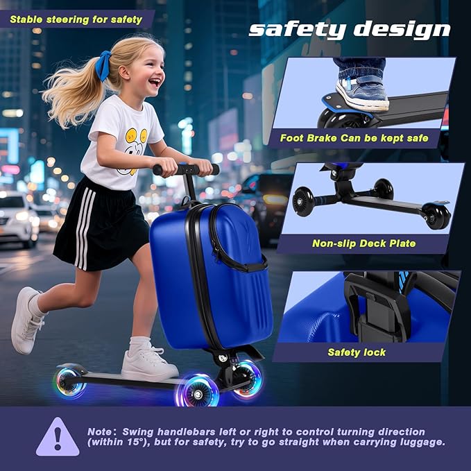 smilesun Top Opening Scooter Luggage for Kids & Adults，Foldable Scooter Suitcase with Front Opening，Lightweight Carry On Riding Suitcase For Children Teenagers Adults（21" Blue）