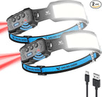Smiling Shark Headlamp, 2 Pack Head Lamps Led Rechargeable 6 Modes 7*White Lights 270° Lighting Width Motion Sensor Red Tail Light for Camping Fishing Repairation, LED-Headlamp-Rechargeable-Light