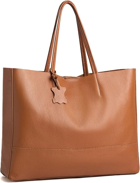 Italian Leather Tote Bag for Women - Large Shoulder Shopper, Fits 16” Laptop, Keychain Holder, Made in Italy