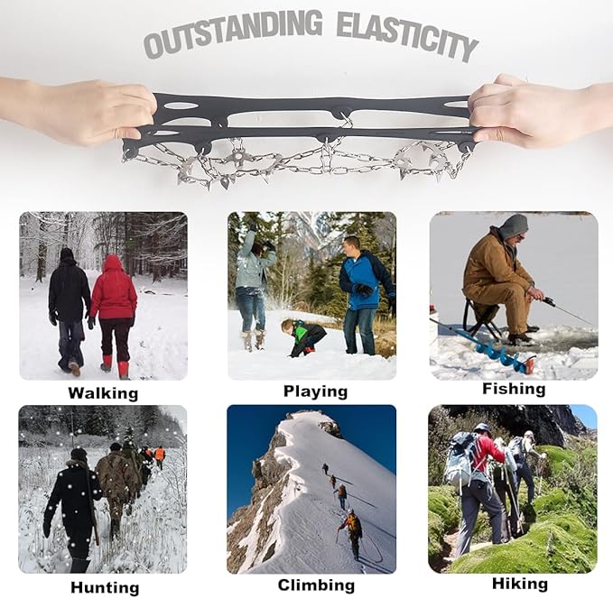 Upgraded Version of Walk Traction Ice Cleat Spikes Crampons,True Stainless Steel Spikes and Durable Silicone,Boots for Hiking On Ice & Snow Ground,Mountian.