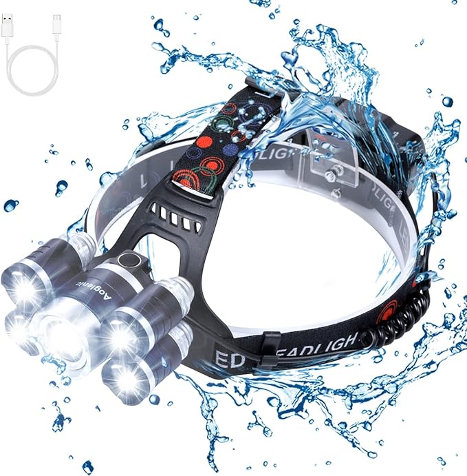 Headlamp 1200 Lumen Ultra Bright LED Work Headlight,Brightest USB Rechargeable Headlamps,4 Modes Waterproof Zoomable Head Lamp Best Headlamps for Adults Camping Cycling Hiking Hunting Outdoors