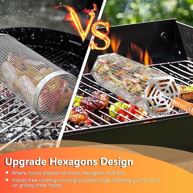 5PCS Grill Baskets For Outdoor Grill,Upgrade Buckle Rolling Nesting Grill Baskets,BBQ Accessories Tools Set With Brush,Tongs For Vegetables Camping,Birthday Gifts For Men Dad Husband,Fathers Day