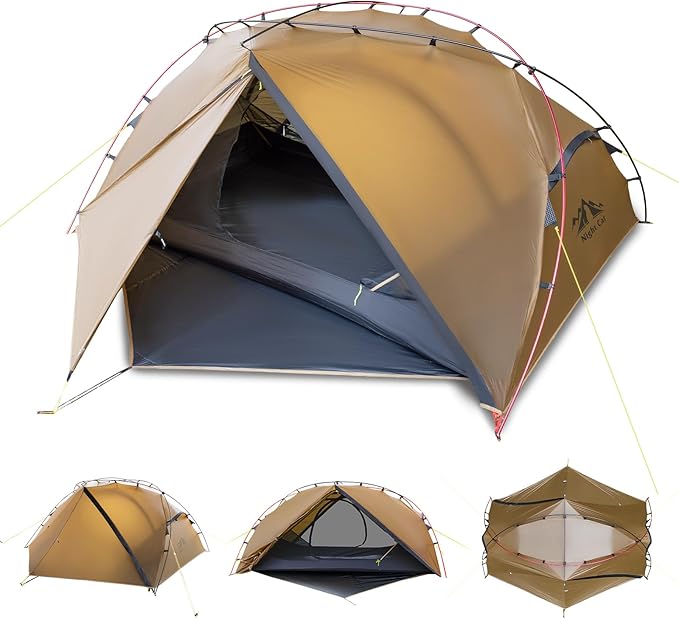 Night Cat Ultralight Backpacking Tent: Waterproof Lightweight Two People Camping Tent for Outdoor Hiking Trekking with Double Layers Aluminum Poles and Footprint