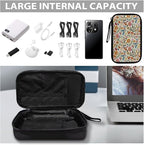 Bohemia Flower Print Electronics Organizer, Travel Cable Organizer bag, Portable Cord Storage/Charger Storage/Cable Storage, Compact Tech Bag & Charger Case