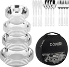 Camping Mess Kits - 28pcs Camping Dinnerware Set Camping Gifts Camping cookware Sets Camping Accessories Camping Cooking Utensils Set Bowls, Plates, Knives, Forks, Spoons