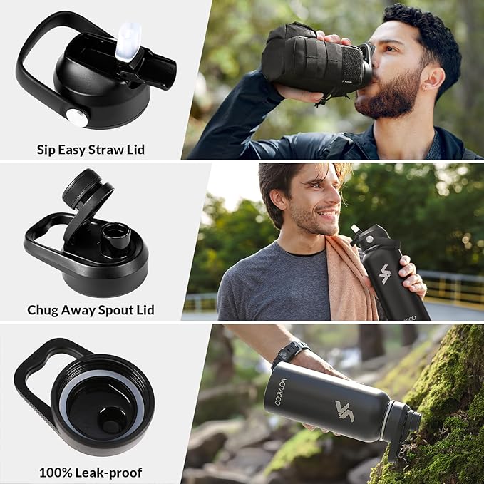 32 Oz Insulated Water Bottle - Stainless Steel Tactical Flask With Straw Lid & Chug Cap, Metal Military Water Bottle With Rugged, Removable Sleeve Can Place Items for Hiking Camping Hunting