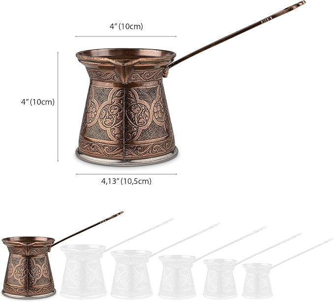 Alisveristime Authentic Turkish Coffee Pot, Handmade Cezve/Ibrik, 4-Inch Width, 4-Inch Height - 20.28 Ounce Enhance Your Coffee Experience Now! (6 Cup) (Antique Brown)
