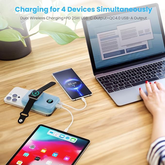 Magnetic Portable Charger with Apple-Watch Charger,10800mAh 25W PD Fast Charging Wireless Power Bank,4 Outputs Travel Essential for Magsafe Battery Pack Compatible with iPhone 17/16/15/14/13/12 Series