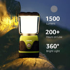 Lepro 1500LM Battery Powered LED Camping Lantern, Waterproof Tent Light with 4 Light Modes, Camping Essentials, Portable Lantern Flashlight for Camping, Emergency Light, Power Outage, Not Rechargeable