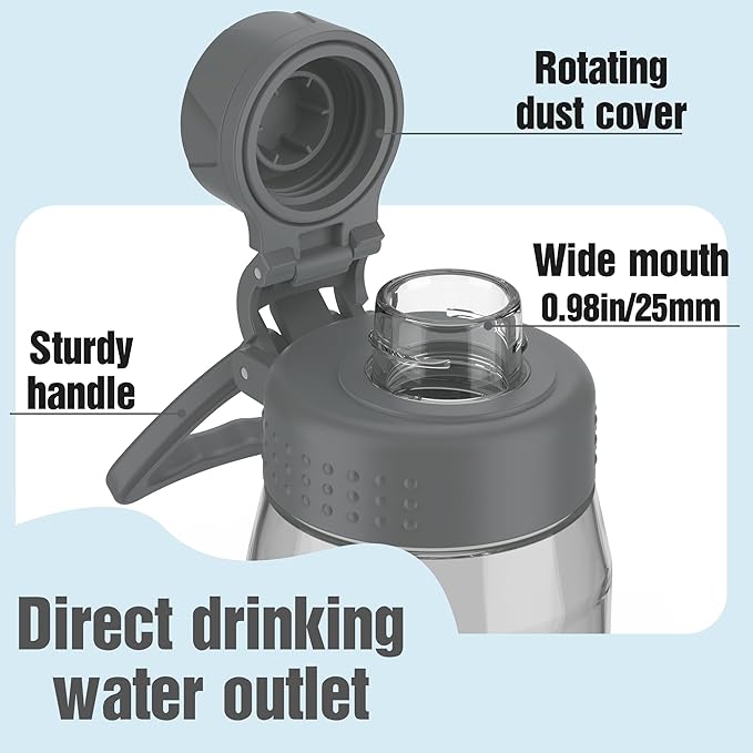 Water Bottle 32oz, clear water bottle with Spout Lid and Carry Handle, Reusable, Tritan, BPA Free, Hiking Water Bottle Suitable for Travel, Outdoors, Gym, Travel, Home, School (Gray)