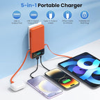 Portable Charger 13800mAh for iPhone with Built-in Cables & AC Wall Plug,5-in-1 USB-C Power Bank,LCD Display External Battery Pack Phone Charger Compatible with iPhone 16/15/14/13,Android (Orange)