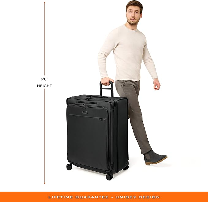 Briggs & Riley 31" Extra Large Expandable Spinner - Checked Luggage for Travel, Suitcases with Wheels, Softside Rolling Bag for Men & Women, Self-Repairing Zipper - Baseline Collection, Black