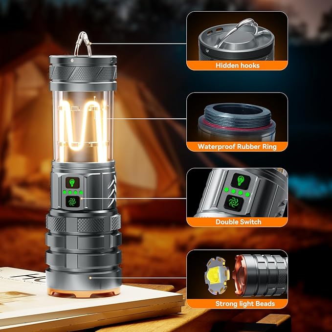 Camping Flashlights,90000 Lumens 5000mAh Super Bright High Lumens Rechargeable Flashlight with 11 Modes,Waterproof,Adjustable LED Multi-Flashlight for Car,Outdoor,Camping,Walking,Tactical