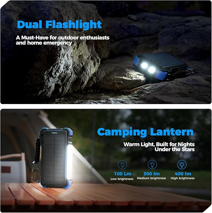 BLAVOR Solar Power Bank 20000mAh/74000mWh Built-in Cables, Wireless Charger for Apple Watch, 20W Fast Charging Battery Pack with USB C, Flashlight, Solar Charger for iPhone, iPad, iWatch, Samsung