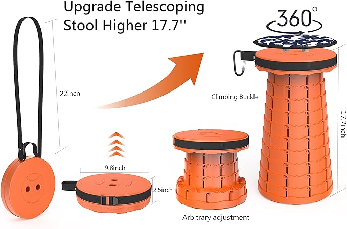 ALEVMOOM Portable Telescoping Collapsible Stool with Cushion & Bag, Retractable Folding Stool for Adults, Lightweight But Sturdy Capacity 440 lbs for Camping Fishing Hiking BBQ