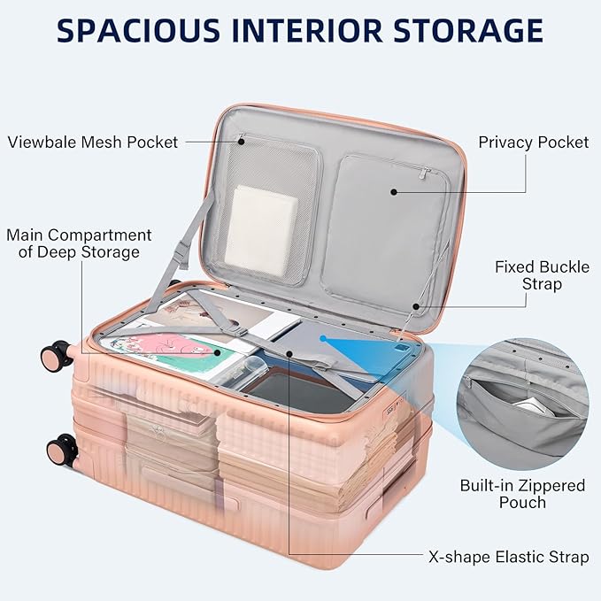 Hard Shell Suitcases 24 Inch Check in Luggage with Spinner Wheels Cup Holder, Lightweight Top Opening Expandable Luggage Hard Case Rolling Medium Checked Suitcase with Lock, Pink