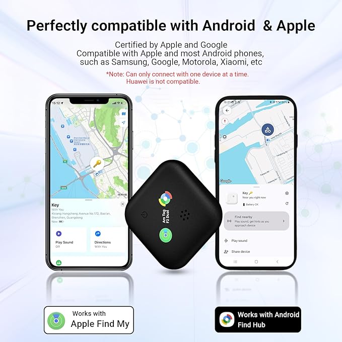 Dual-System Compatible Bluetooth Tracker for iOS or Android Key Finder, Item Locator, Smart Luggage Tracker, Pet Tracker Works with Apple Find My or Google Find Hub IP67 Waterproof Rating